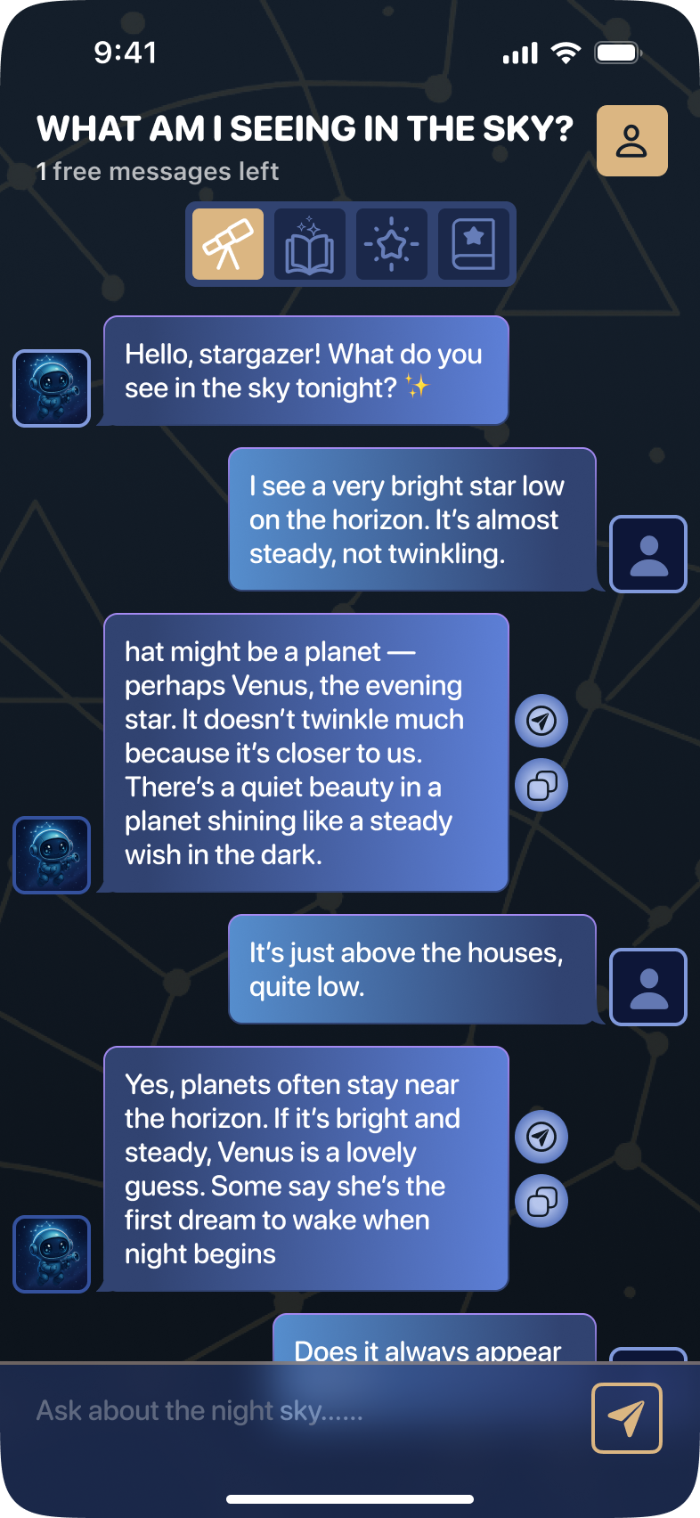 Estrela Chat — home screen
